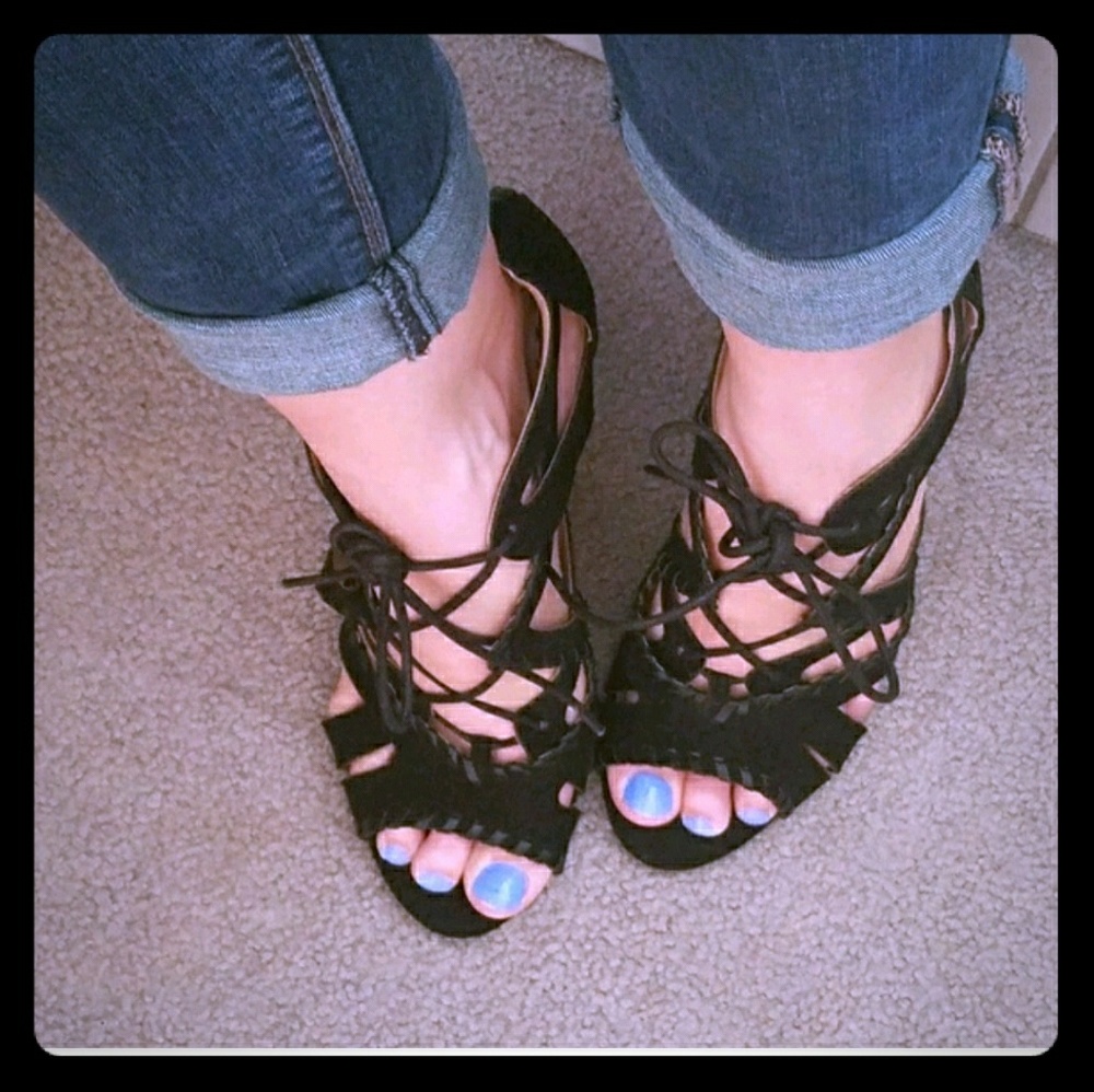 EXPRESS Chunky Lace-up Black Heels ! Brand New